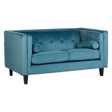 Felisa Teal Blue Velvet 2 Seater Sofa with Stud Detail