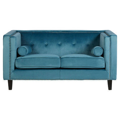 Felisa Teal Blue Velvet 2 Seater Sofa with Stud Detail