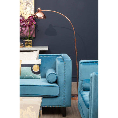 Felisa Teal Blue Velvet 2 Seater Sofa with Stud Detail
