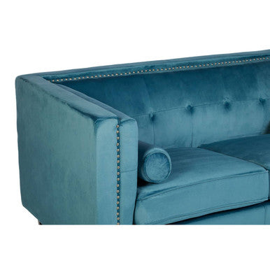 Felisa Teal Blue Velvet 2 Seater Sofa with Stud Detail