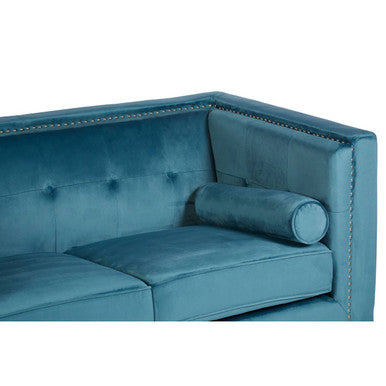 Felisa Teal Blue Velvet 2 Seater Sofa with Stud Detail