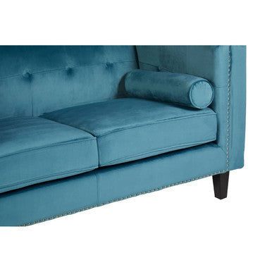 Felisa Teal Blue Velvet 2 Seater Sofa with Stud Detail