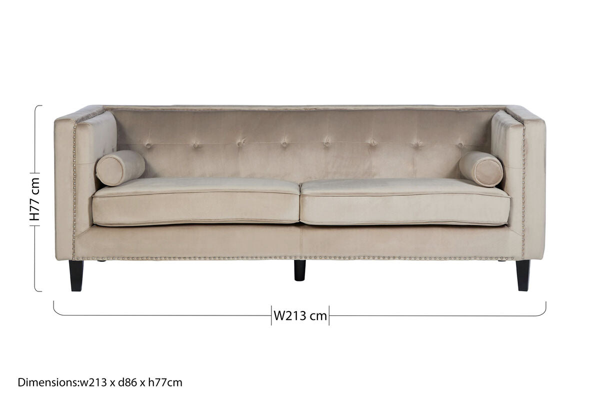 Felisa Mink Velvet 3 Seater Sofa with Stud Detail