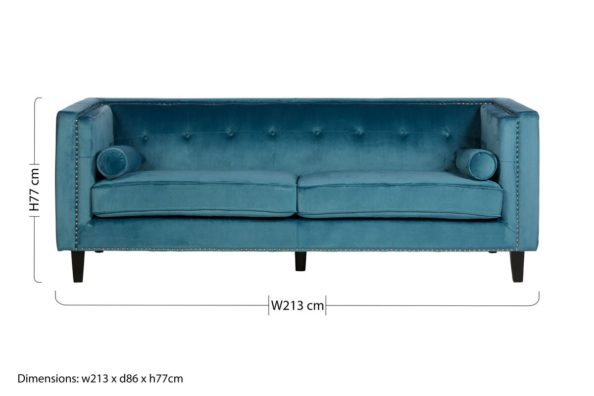 Felisa Teal Blue Velvet 3 Seater Sofa