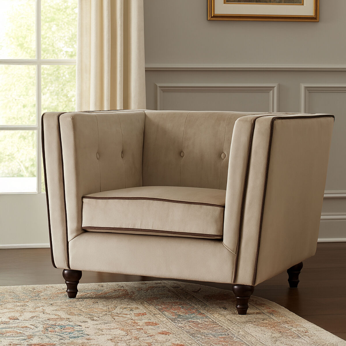 Ferris Mink Velvet Button Tufted Chair