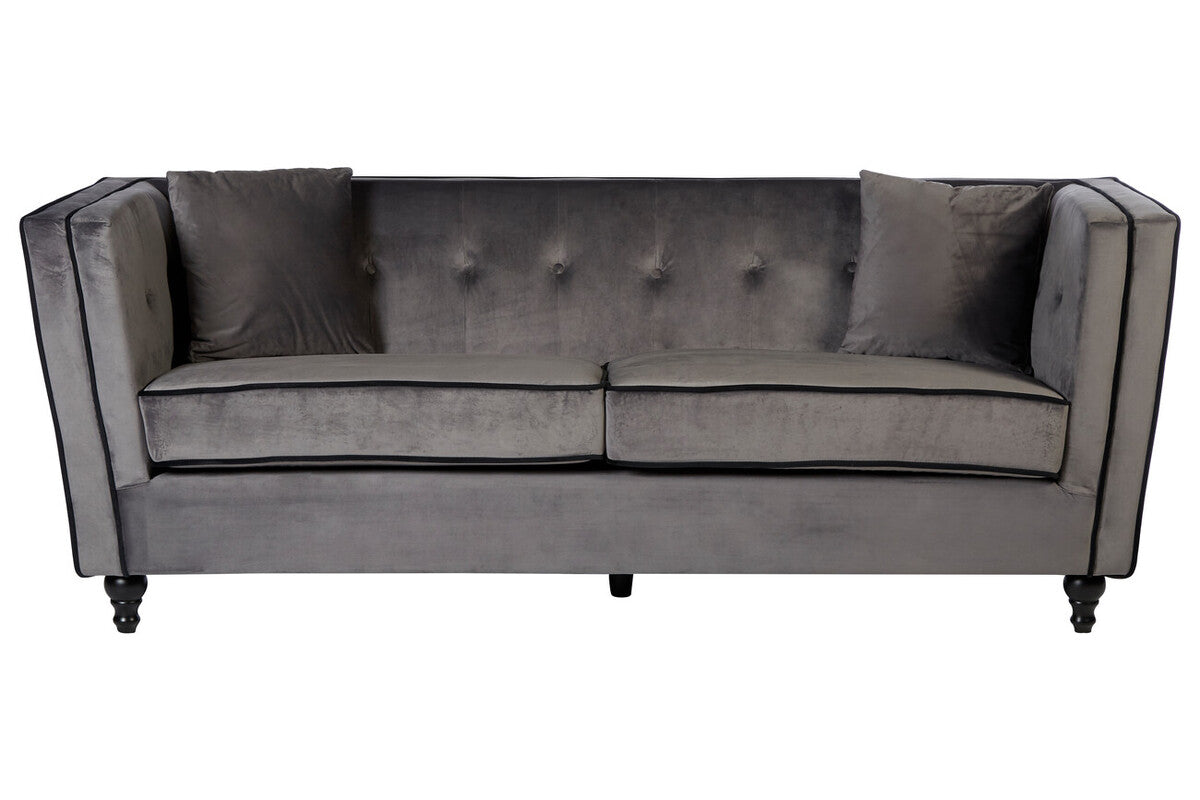 Ferris Grey Velvet Button Tufted 3 Seater Sofa