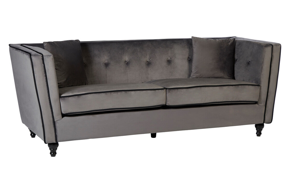Ferris Grey Velvet Button Tufted 3 Seater Sofa