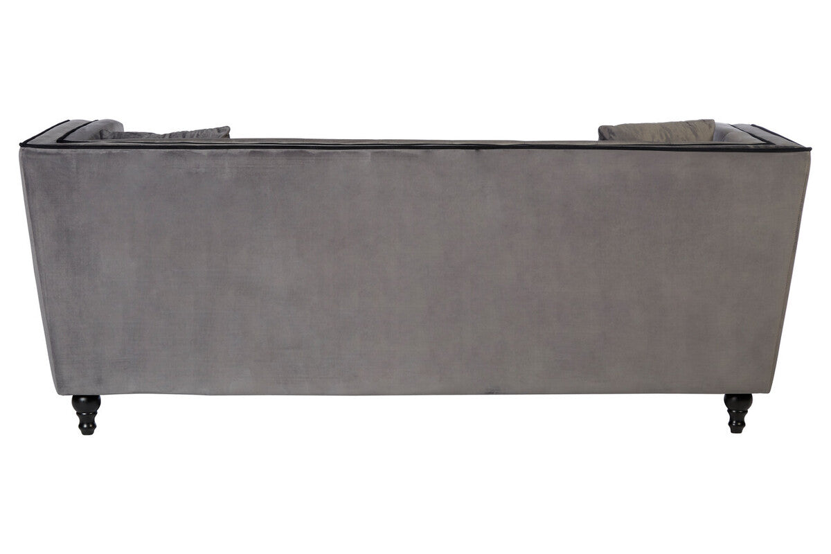 Ferris Grey Velvet Button Tufted 3 Seater Sofa