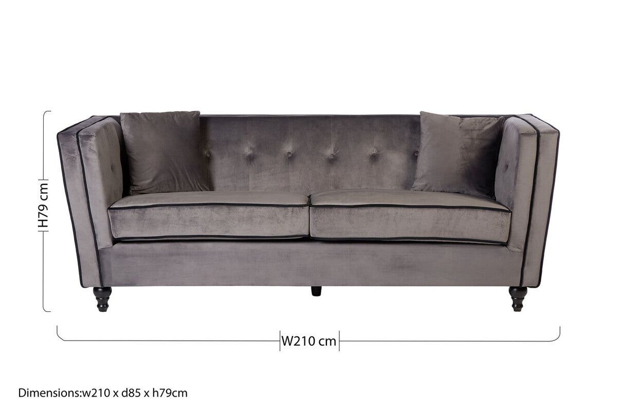 Ferris Grey Velvet Button Tufted 3 Seater Sofa