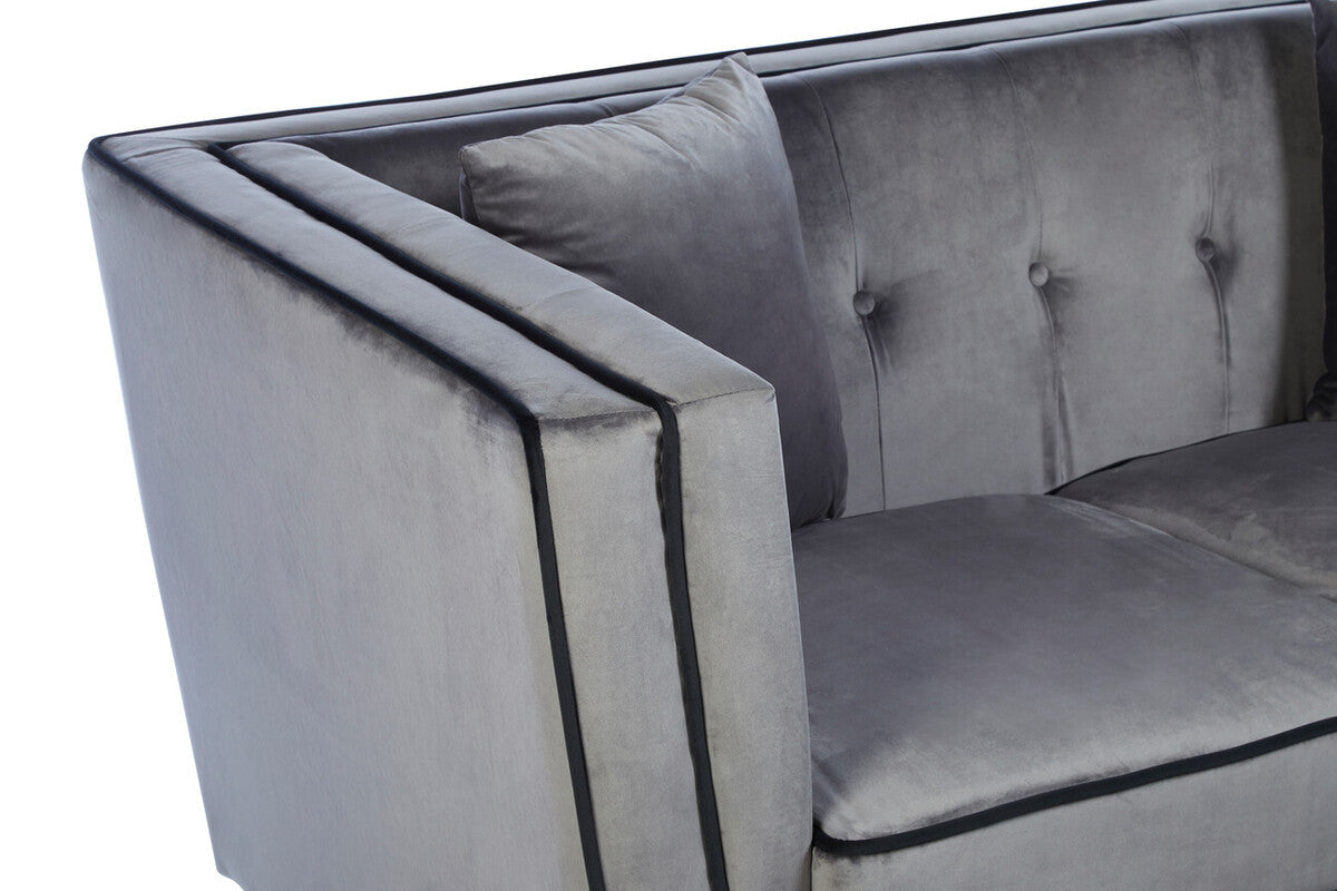Ferris Grey Velvet Button Tufted 3 Seater Sofa