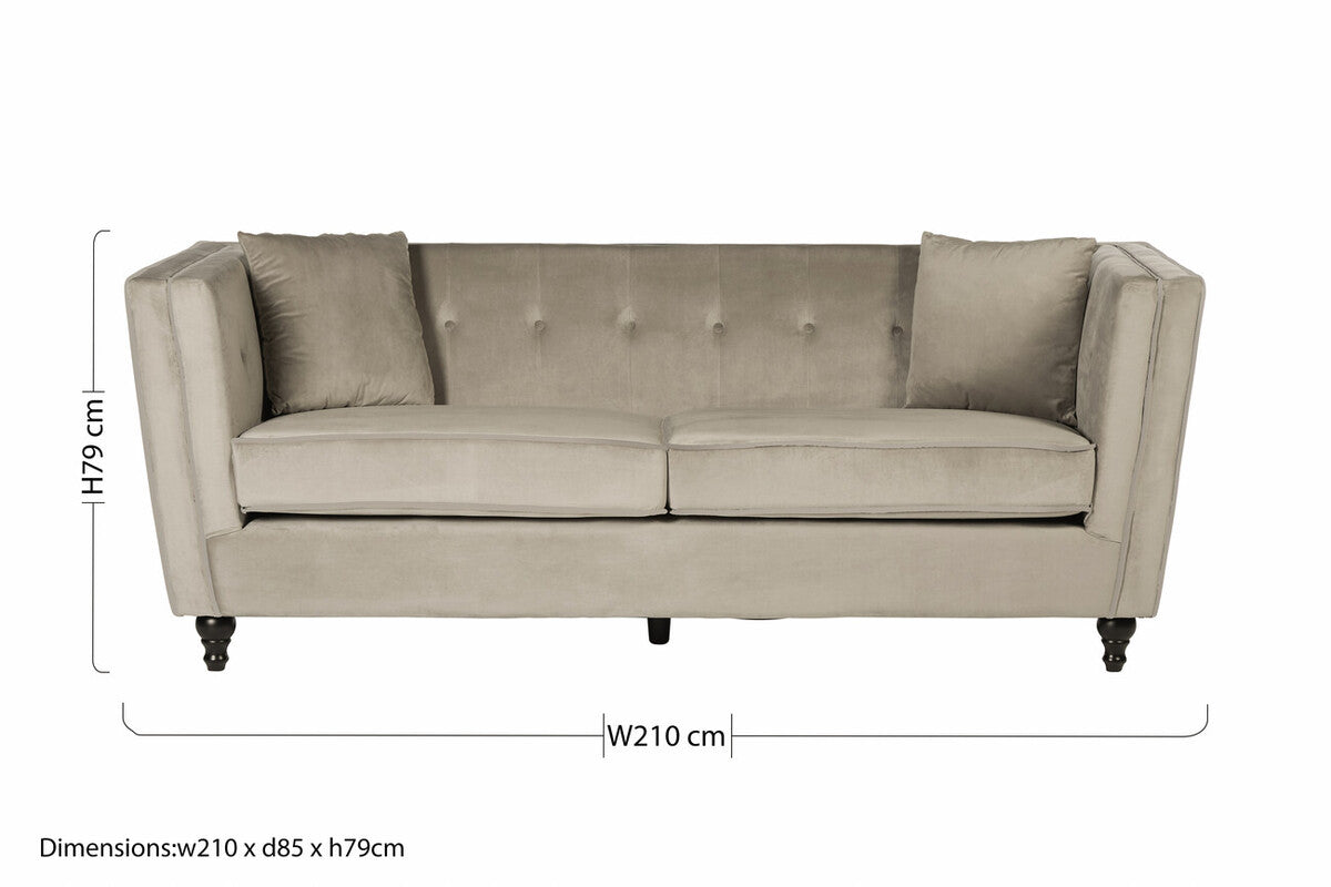 Ferris Mink Velvet Button Tuffted 3 Seater Sofa