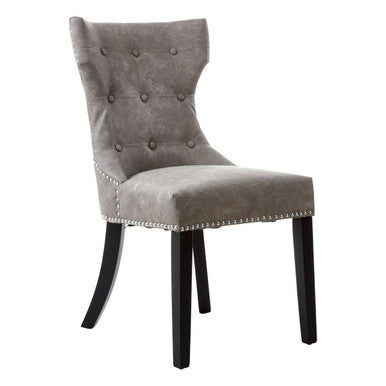 Daxton Grey Leather Effect Button Tufted Dining Chair