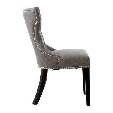 Daxton Grey Leather Effect Button Tufted Dining Chair
