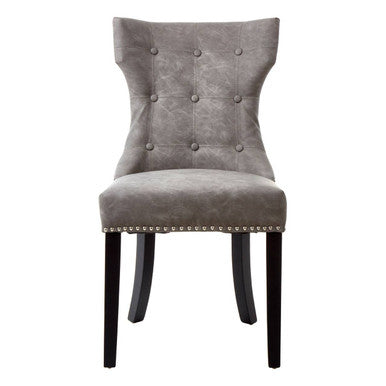 Daxton Grey Leather Effect Button Tufted Dining Chair