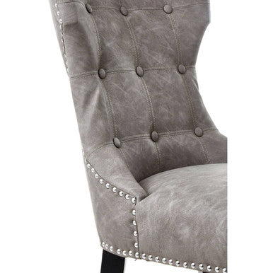Daxton Grey Leather Effect Button Tufted Dining Chair