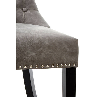 Daxton Grey Leather Effect Button Tufted Dining Chair