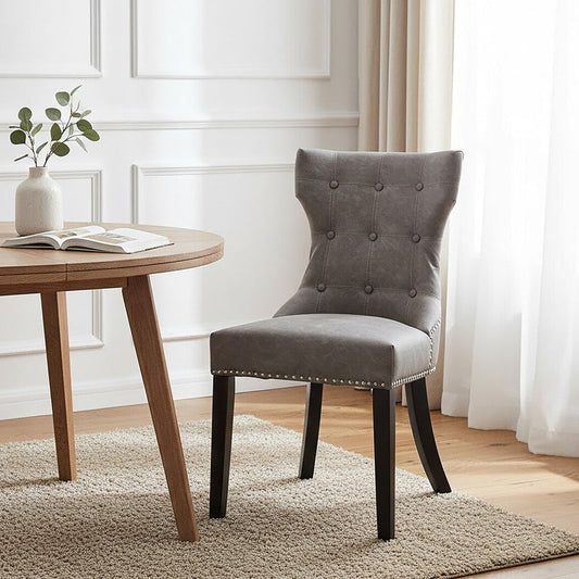 Grey Leather Effect Button Tufted Dining Chair