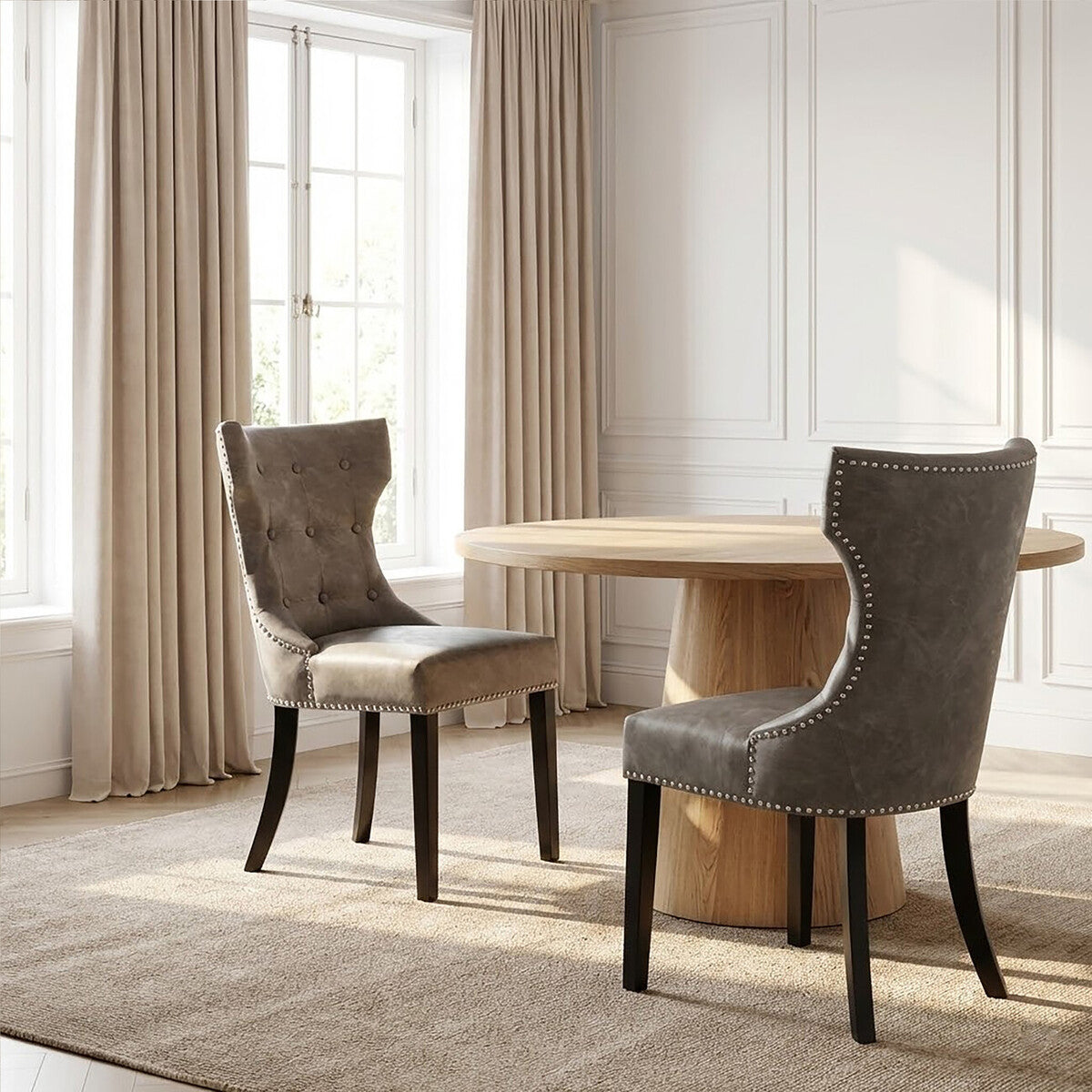 Daxton Grey Leather Effect Button Tufted Dining Chair