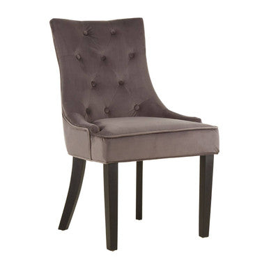 Dark Grey Velvet Button Tufted Dining Chair