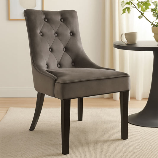 Dark Grey Velvet Button Tufted Dining Chair