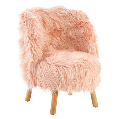 Kids Pink Faux Fur Chair with Wooden Legs