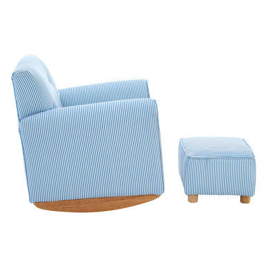 Kids Blue and White Striped Rocking Chair with Footstool