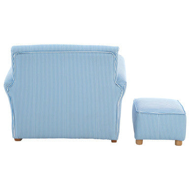 Kids Blue and White Striped Rocking Chair with Footstool