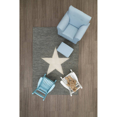 Kids Blue and White Striped Rocking Chair with Footstool