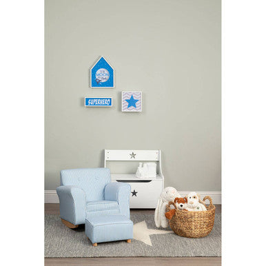 Kids Blue and White Striped Rocking Chair with Footstool