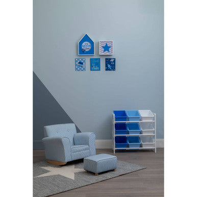 Kids Blue and White Striped Rocking Chair with Footstool