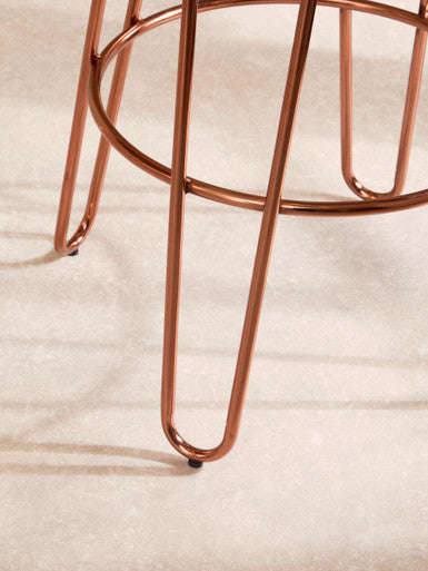 District Wooden Bar Stool with Rose Gold Finish Hairpin Legs