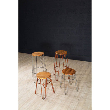 District Wooden Bar Stool with Rose Gold Finish Hairpin Legs