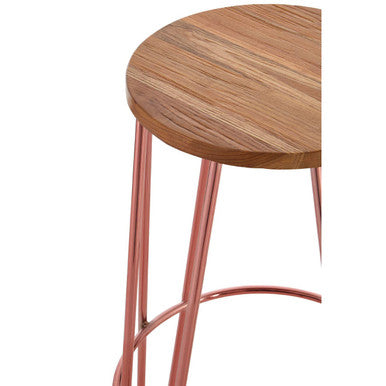 District Wooden Bar Stool with Rose Gold Finish Hairpin Legs