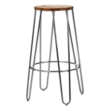 District Elm Wood Bar Stool with Chrome Finish Hairpin Legs