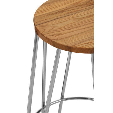 District Elm Wood Bar Stool with Chrome Finish Hairpin Legs