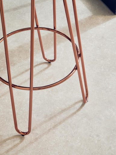 District Black Faux Fur Bar Stool with Rose Gold Hairpin Legs