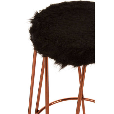 District Black Faux Fur Bar Stool with Rose Gold Hairpin Legs