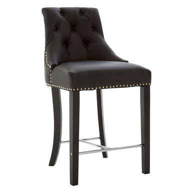 Regents Park Black Leather Effect Button Tufted Bar Chair
