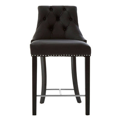 Regents Park Black Leather Effect Button Tufted Bar Chair