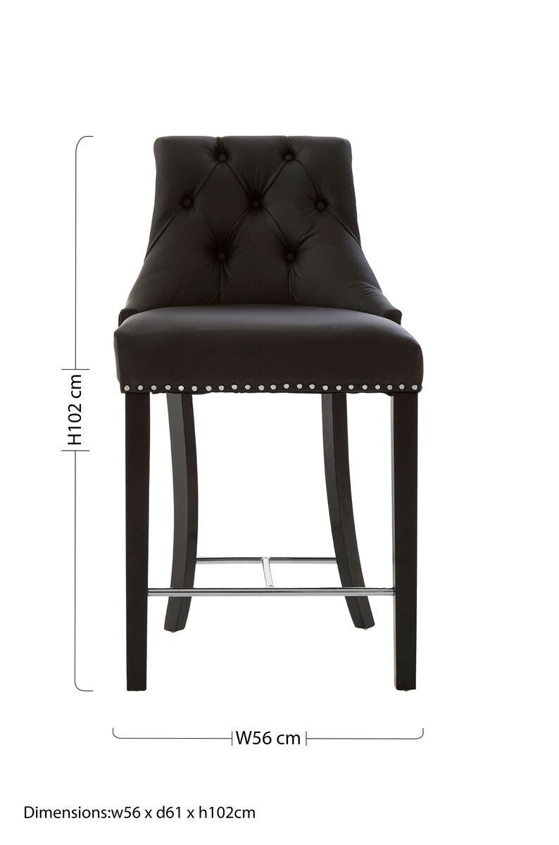 Regents Park Black Leather Effect Button Tufted Bar Chair