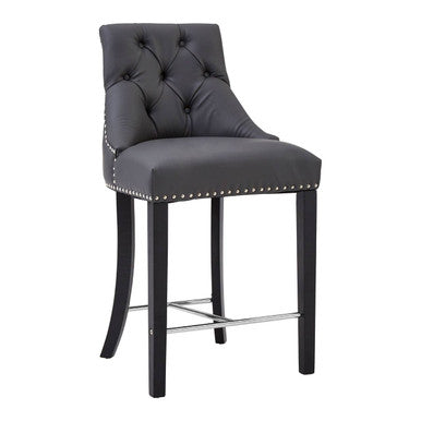 Regents Park Grey Leather Effect Button Tufted Bar Chair