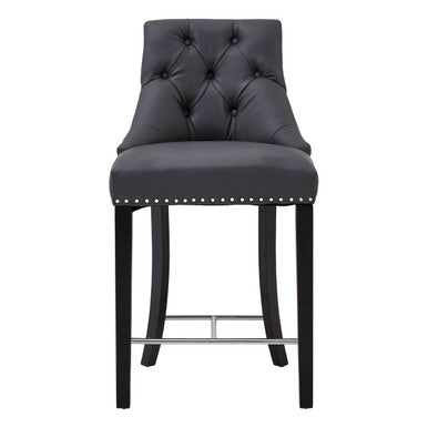 Regents Park Grey Leather Effect Button Tufted Bar Chair