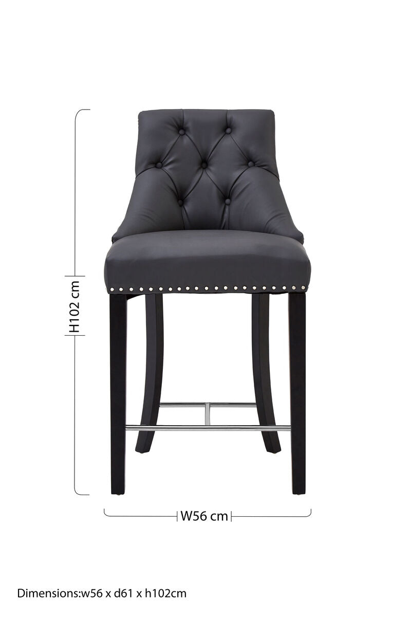 Regents Park Grey Leather Effect Button Tufted Bar Chair