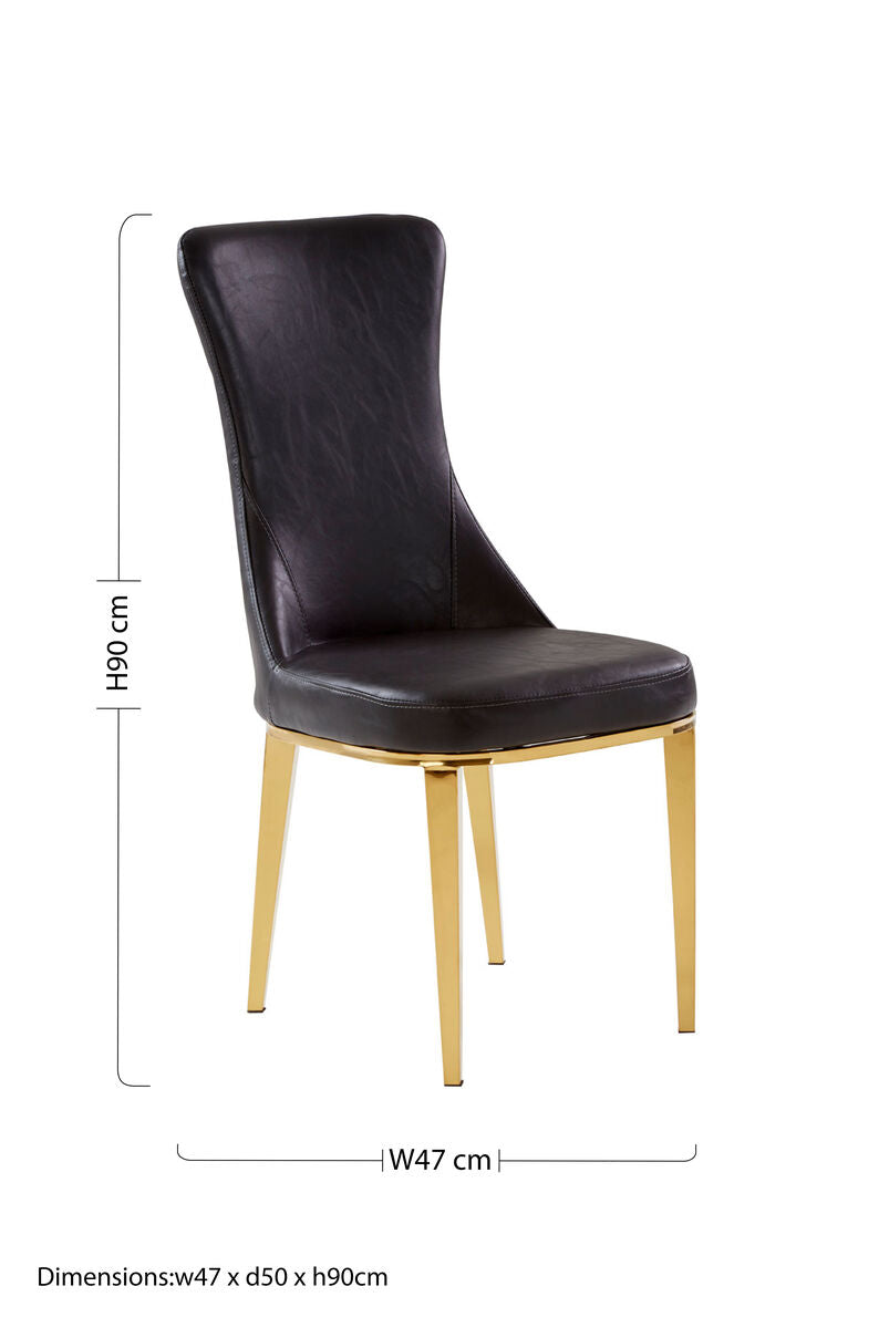 Forli Black Leather Effect Dining Chair with Gold Finish Legs
