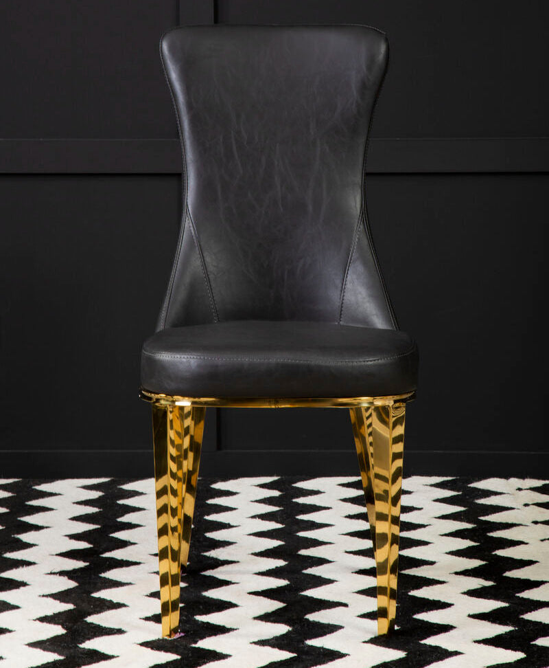 Forli Black Leather Effect Dining Chair with Gold Finish Legs