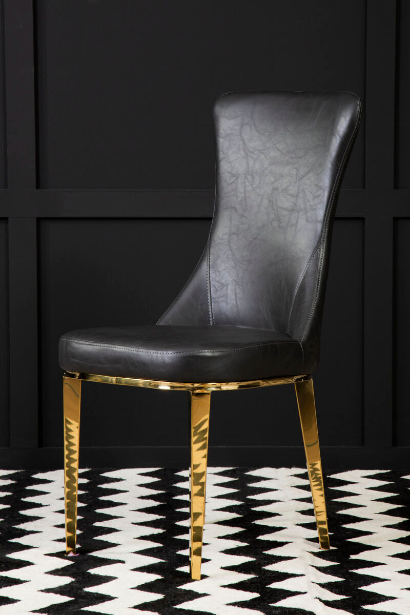 Forli Black Leather Effect Dining Chair with Gold Finish Legs
