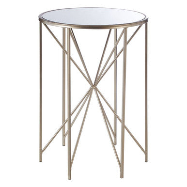 Arcana Champagne Finish Round Side Table with Mirrored Top
