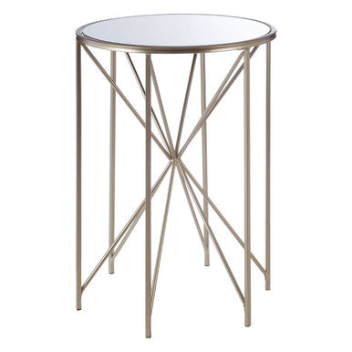 Arcana Champagne Finish Round Side Table with Mirrored Top