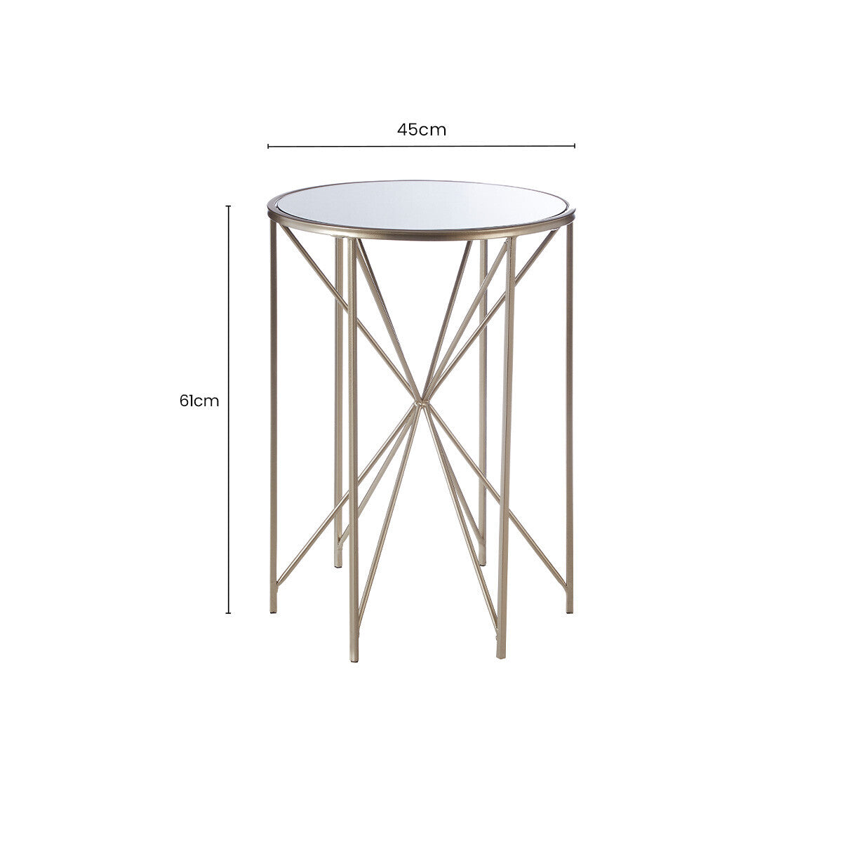 Arcana Champagne Finish Round Side Table with Mirrored Top