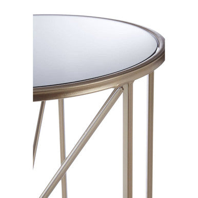 Arcana Champagne Finish Round Side Table with Mirrored Top